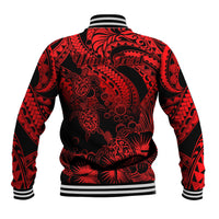 Personalised Polynesian Baseball Jacket Tribal Honu Turtle with Hibiscus Red Version - Wonder Print Shop