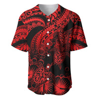 Personalised Polynesian Baseball Jersey Tribal Honu Turtle with Hibiscus Red Version - Wonder Print Shop