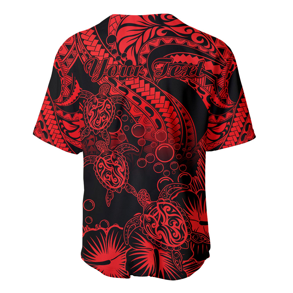Personalised Polynesian Baseball Jersey Tribal Honu Turtle with Hibiscus Red Version - Wonder Print Shop