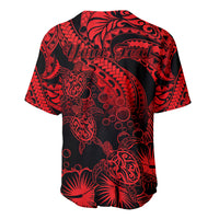 Personalised Polynesian Baseball Jersey Tribal Honu Turtle with Hibiscus Red Version - Wonder Print Shop