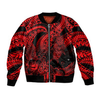 Personalised Polynesian Bomber Jacket Tribal Honu Turtle with Hibiscus Red Version - Wonder Print Shop