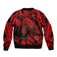 Personalised Polynesian Bomber Jacket Tribal Honu Turtle with Hibiscus Red Version - Wonder Print Shop