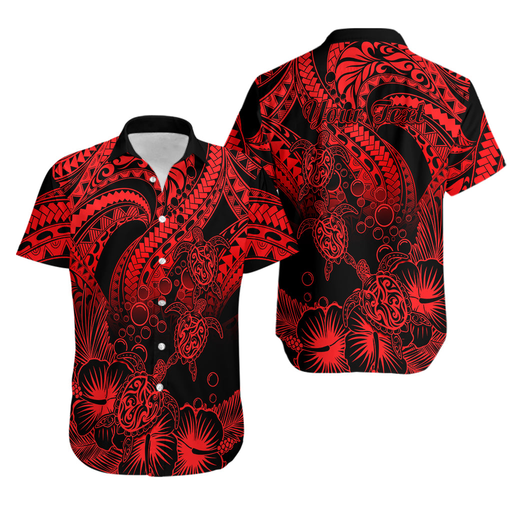 Personalised Polynesian Hawaiian Shirt Tribal Honu Turtle with Hibiscus Red Version - Wonder Print Shop