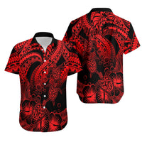 Personalised Polynesian Hawaiian Shirt Tribal Honu Turtle with Hibiscus Red Version - Wonder Print Shop