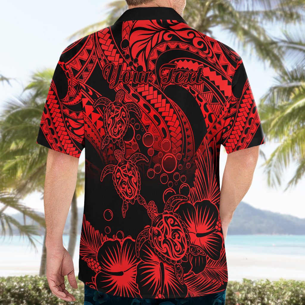 Personalised Polynesian Hawaiian Shirt Tribal Honu Turtle with Hibiscus Red Version - Wonder Print Shop