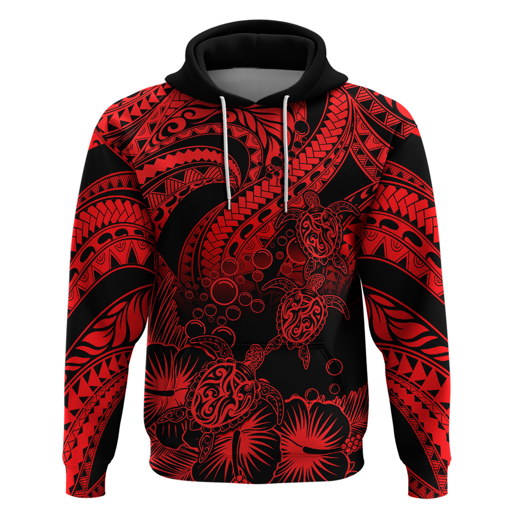Custom Polynesian Hoodie Tribal Honu Turtle with Hibiscus Red Version - Wonder Print Shop