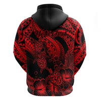 Custom Polynesian Hoodie Tribal Honu Turtle with Hibiscus Red Version - Wonder Print Shop
