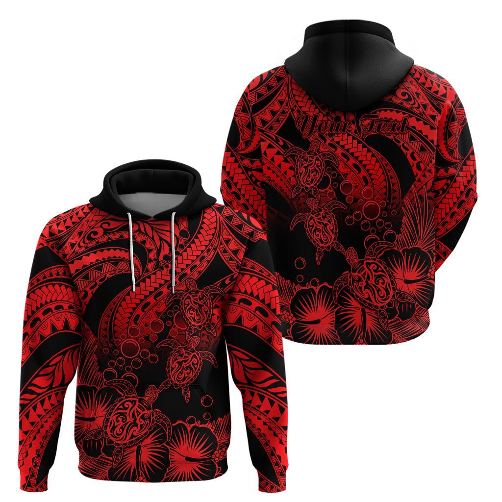 Custom Polynesian Hoodie Tribal Honu Turtle with Hibiscus Red Version - Wonder Print Shop