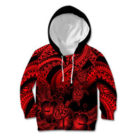 Personalised Polynesian Kid Hoodie Tribal Honu Turtle with Hibiscus Red Version - Wonder Print Shop