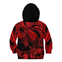 Personalised Polynesian Kid Hoodie Tribal Honu Turtle with Hibiscus Red Version - Wonder Print Shop