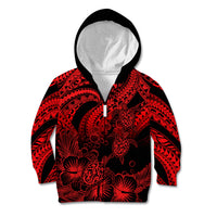 Personalised Polynesian Kid Hoodie Tribal Honu Turtle with Hibiscus Red Version - Wonder Print Shop