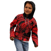 Personalised Polynesian Kid Hoodie Tribal Honu Turtle with Hibiscus Red Version - Wonder Print Shop