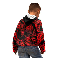 Personalised Polynesian Kid Hoodie Tribal Honu Turtle with Hibiscus Red Version - Wonder Print Shop