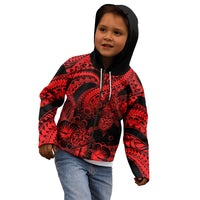 Personalised Polynesian Kid Hoodie Tribal Honu Turtle with Hibiscus Red Version - Wonder Print Shop