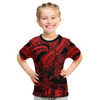Personalised Polynesian Kid T Shirt Tribal Honu Turtle with Hibiscus Red Version - Wonder Print Shop