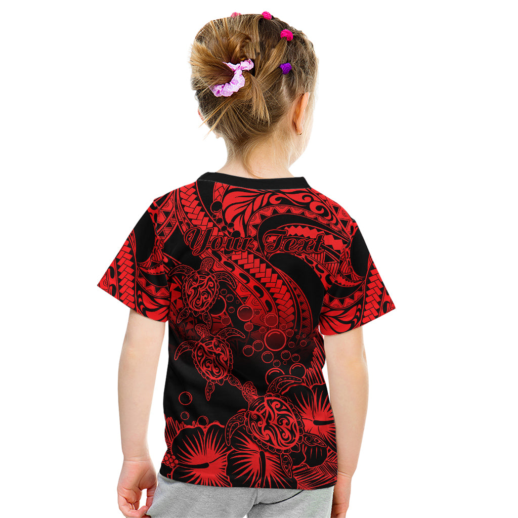 Personalised Polynesian Kid T Shirt Tribal Honu Turtle with Hibiscus Red Version - Wonder Print Shop