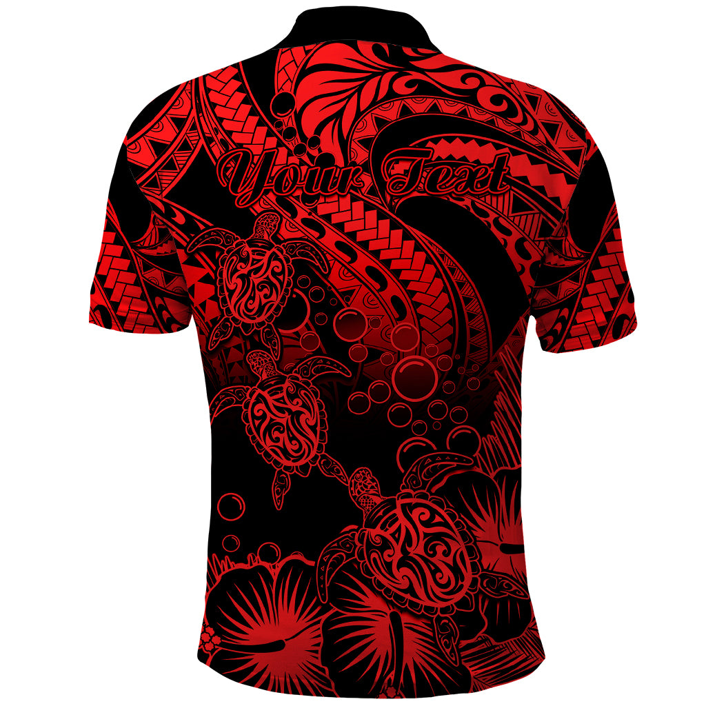Custom Polynesian Polo Shirt Tribal Honu Turtle with Hibiscus Red Version - Wonder Print Shop