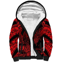 Personalised Polynesian Sherpa Hoodie Tribal Honu Turtle with Hibiscus Red Version - Wonder Print Shop