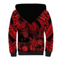 Personalised Polynesian Sherpa Hoodie Tribal Honu Turtle with Hibiscus Red Version - Wonder Print Shop