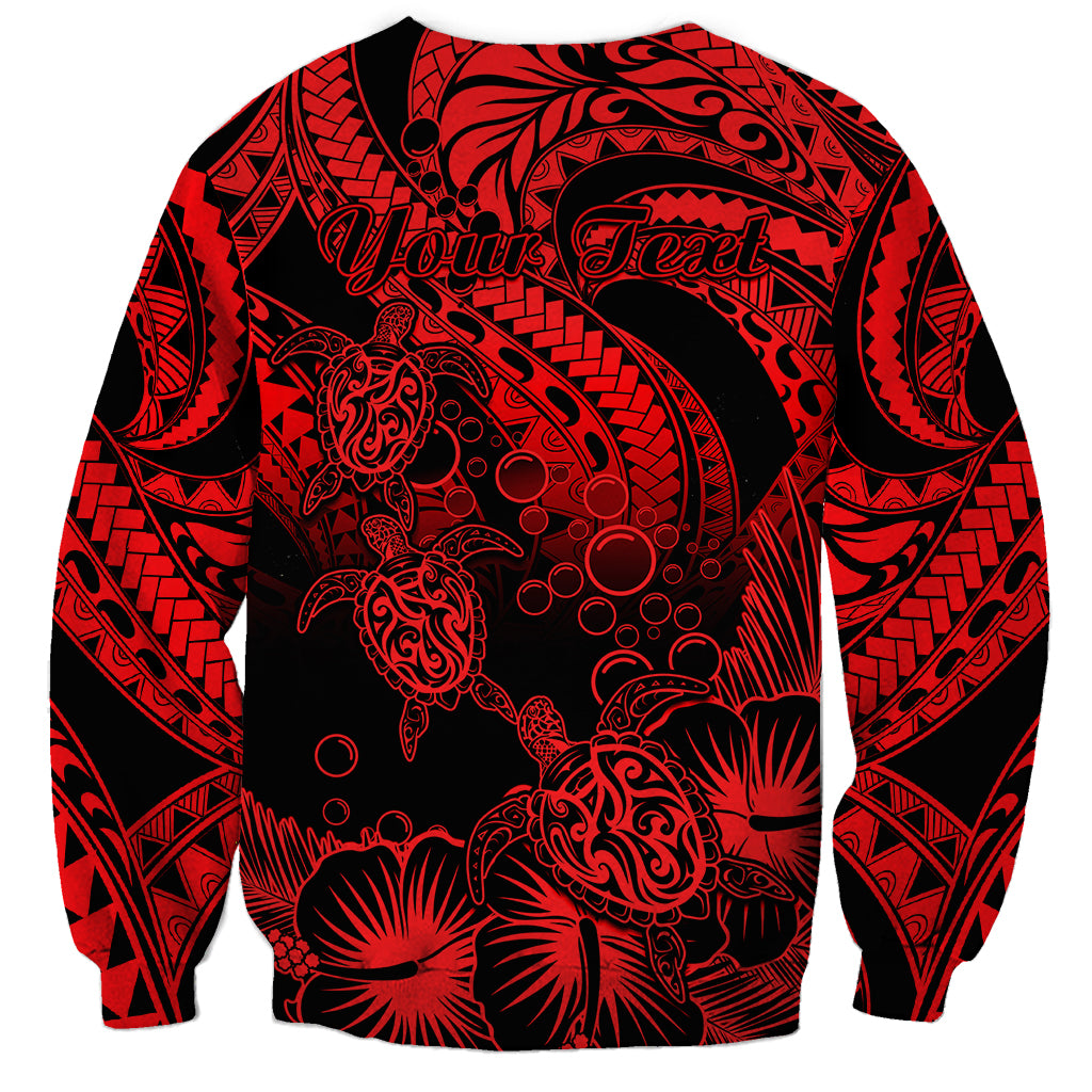 Personalised Polynesian Sweatshirt Tribal Honu Turtle with Hibiscus Red Version - Wonder Print Shop