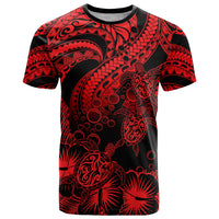 Personalised Polynesian T Shirt Tribal Honu Turtle with Hibiscus Red Version - Wonder Print Shop