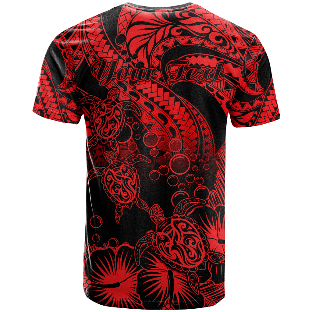 Personalised Polynesian T Shirt Tribal Honu Turtle with Hibiscus Red Version - Wonder Print Shop