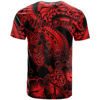 Personalised Polynesian T Shirt Tribal Honu Turtle with Hibiscus Red Version - Wonder Print Shop