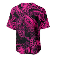 Personalised Polynesian Baseball Jersey Tribal Honu Turtle with Hibiscus Pink Version - Wonder Print Shop