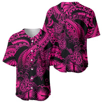 Personalised Polynesian Baseball Jersey Tribal Honu Turtle with Hibiscus Pink Version - Wonder Print Shop