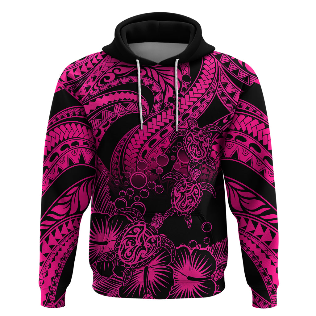 Custom Polynesian Hoodie Tribal Honu Turtle with Hibiscus Pink Version - Wonder Print Shop
