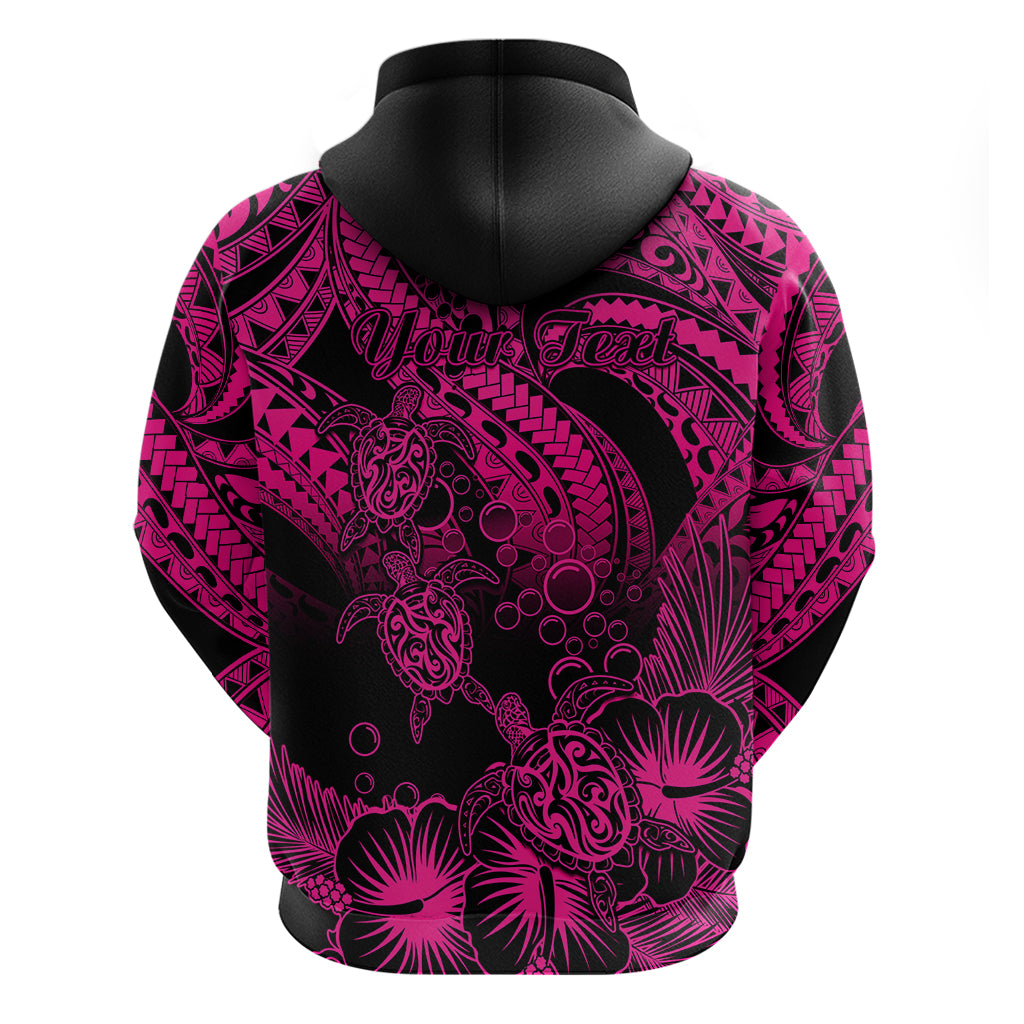 Custom Polynesian Hoodie Tribal Honu Turtle with Hibiscus Pink Version - Wonder Print Shop
