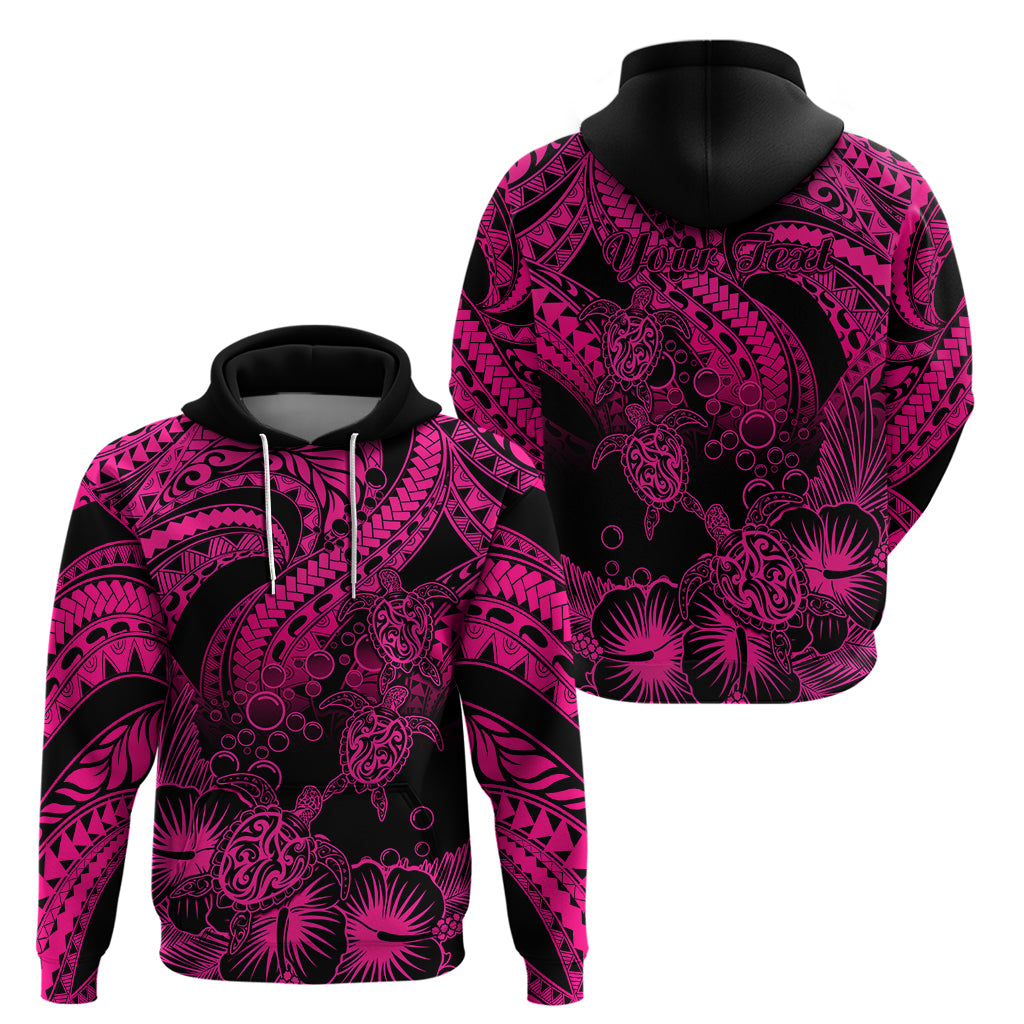 Custom Polynesian Hoodie Tribal Honu Turtle with Hibiscus Pink Version - Wonder Print Shop