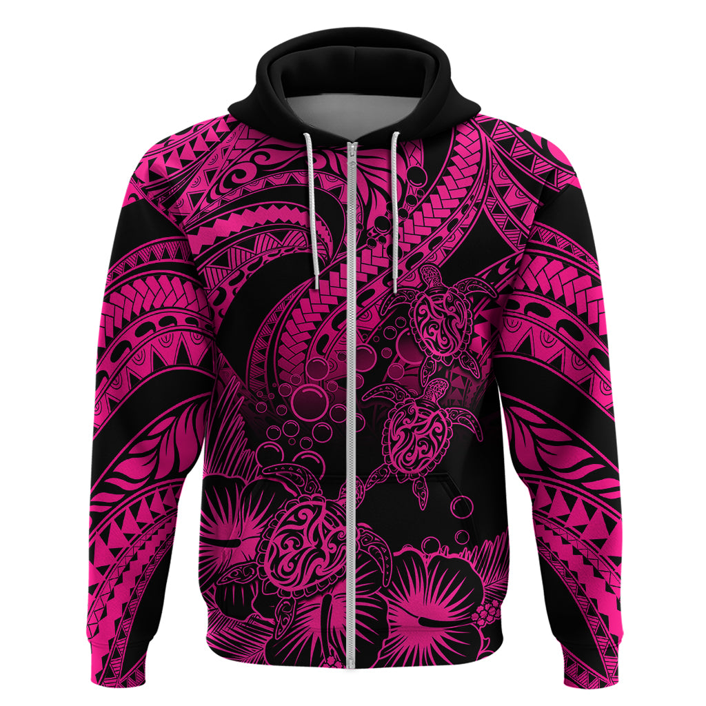 Custom Polynesian Hoodie Tribal Honu Turtle with Hibiscus Pink Version - Wonder Print Shop