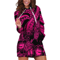 Personalised Polynesian Hoodie Dress Tribal Honu Turtle with Hibiscus Pink Version - Wonder Print Shop