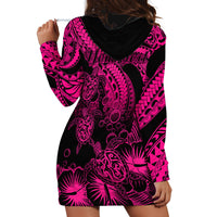 Personalised Polynesian Hoodie Dress Tribal Honu Turtle with Hibiscus Pink Version - Wonder Print Shop