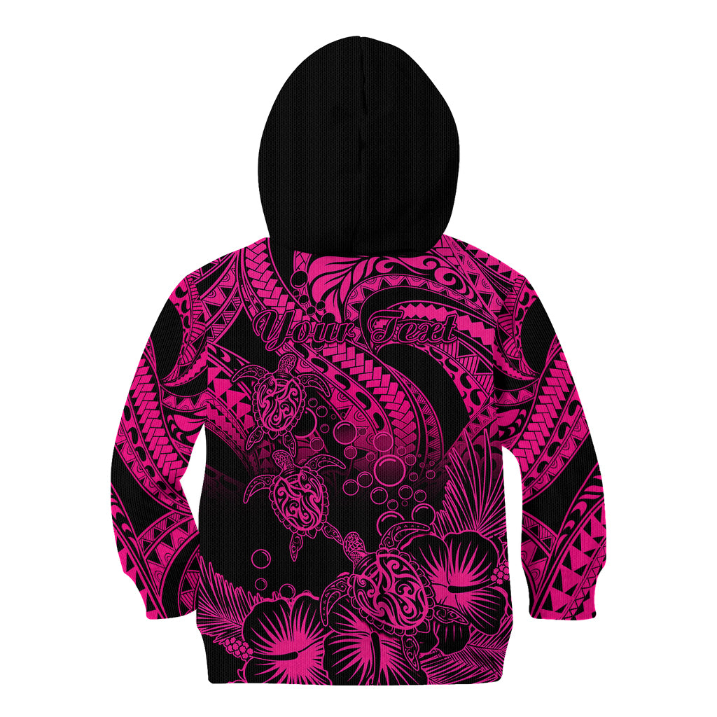 Personalised Polynesian Kid Hoodie Tribal Honu Turtle with Hibiscus Pink Version - Wonder Print Shop