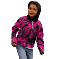 Personalised Polynesian Kid Hoodie Tribal Honu Turtle with Hibiscus Pink Version - Wonder Print Shop