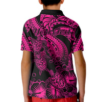 Custom Polynesian Polo Shirt for Kid Tribal Honu Turtle with Hibiscus Pink Version - Wonder Print Shop