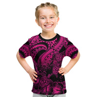 Personalised Polynesian Kid T Shirt Tribal Honu Turtle with Hibiscus Pink Version - Wonder Print Shop