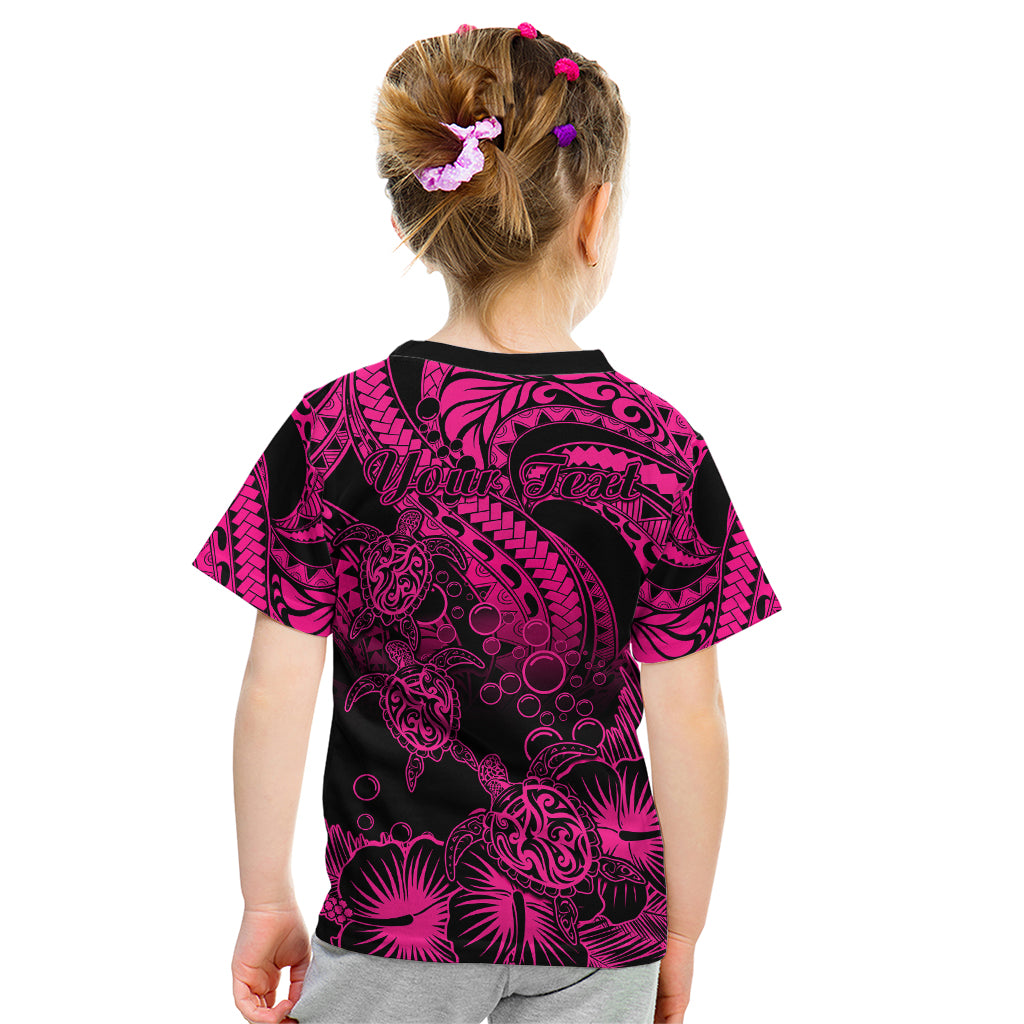 Personalised Polynesian Kid T Shirt Tribal Honu Turtle with Hibiscus Pink Version - Wonder Print Shop