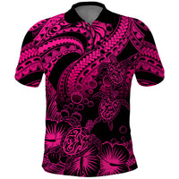 Custom Polynesian Polo Shirt Tribal Honu Turtle with Hibiscus Pink Version - Wonder Print Shop