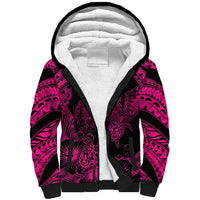 Personalised Polynesian Sherpa Hoodie Tribal Honu Turtle with Hibiscus Pink Version - Wonder Print Shop