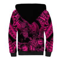 Personalised Polynesian Sherpa Hoodie Tribal Honu Turtle with Hibiscus Pink Version - Wonder Print Shop
