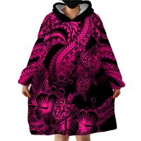 Personalised Polynesian Wearable Blanket Hoodie Tribal Honu Turtle with Hibiscus Pink Version - Wonder Print Shop