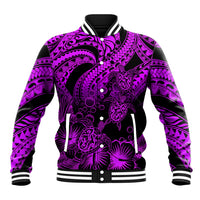 Personalised Polynesian Baseball Jacket Tribal Honu Turtle with Hibiscus Purple Version - Wonder Print Shop