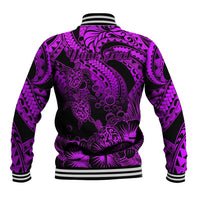 Personalised Polynesian Baseball Jacket Tribal Honu Turtle with Hibiscus Purple Version - Wonder Print Shop