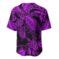 Personalised Polynesian Baseball Jersey Tribal Honu Turtle with Hibiscus Purple Version - Wonder Print Shop