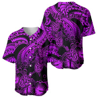Personalised Polynesian Baseball Jersey Tribal Honu Turtle with Hibiscus Purple Version - Wonder Print Shop