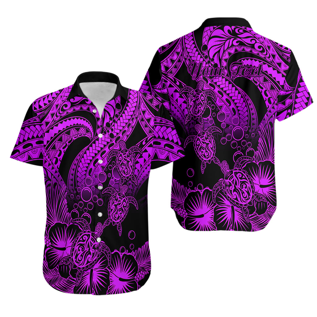 Personalised Polynesian Hawaiian Shirt Tribal Honu Turtle with Hibiscus Purple Version - Wonder Print Shop