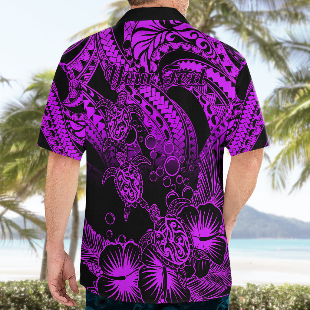 Personalised Polynesian Hawaiian Shirt Tribal Honu Turtle with Hibiscus Purple Version - Wonder Print Shop